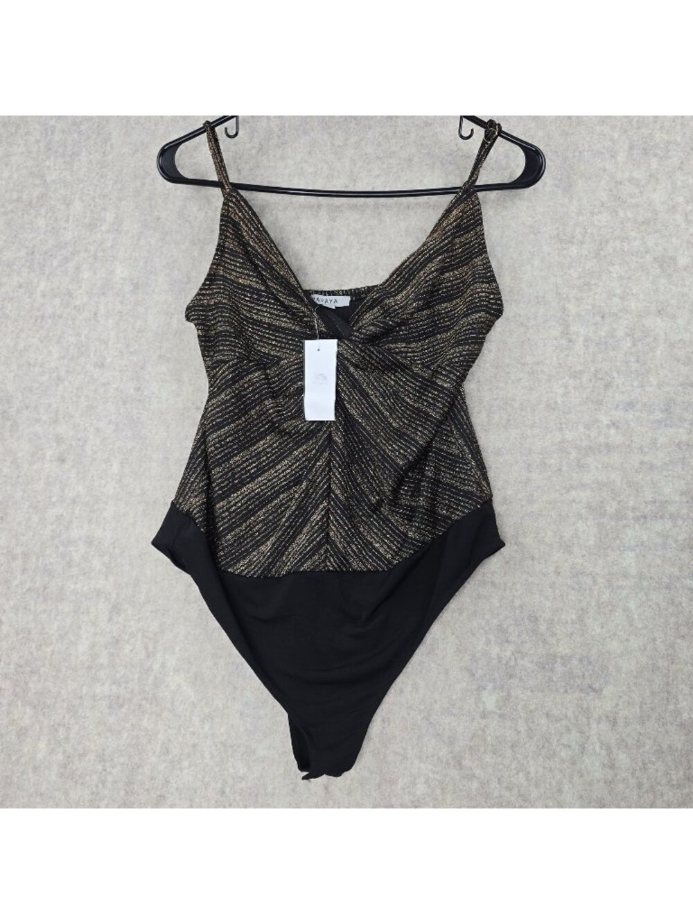 Papaya Metallic Striped Black & Gold Bodysuit Adjustable Straps Size L